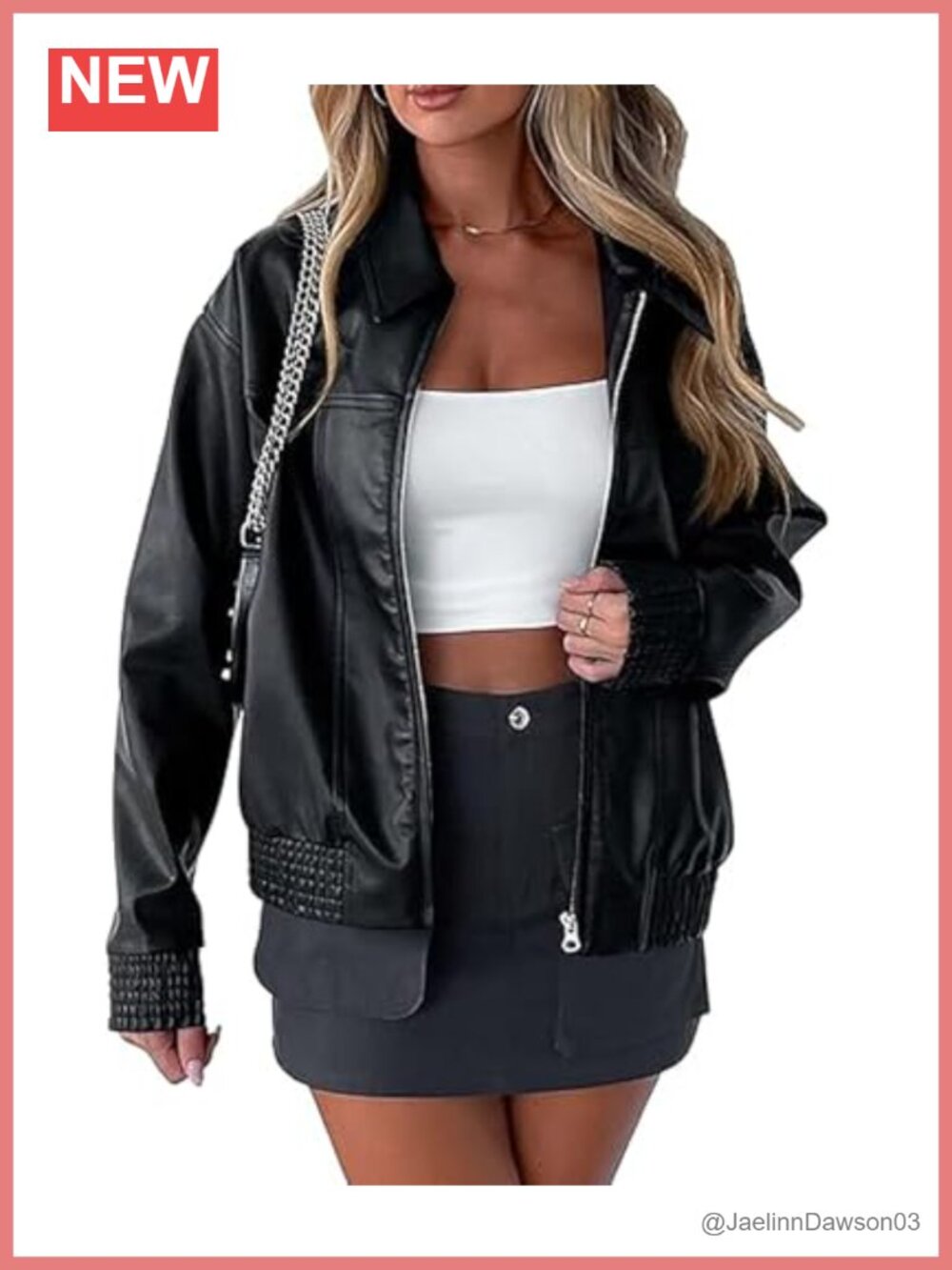 Oversized Faux Leather Moto Biker Bomber Jacket Zip Up Coat